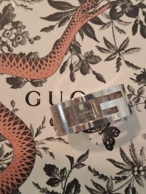 Gucci Sterling Silver Ring with Logo